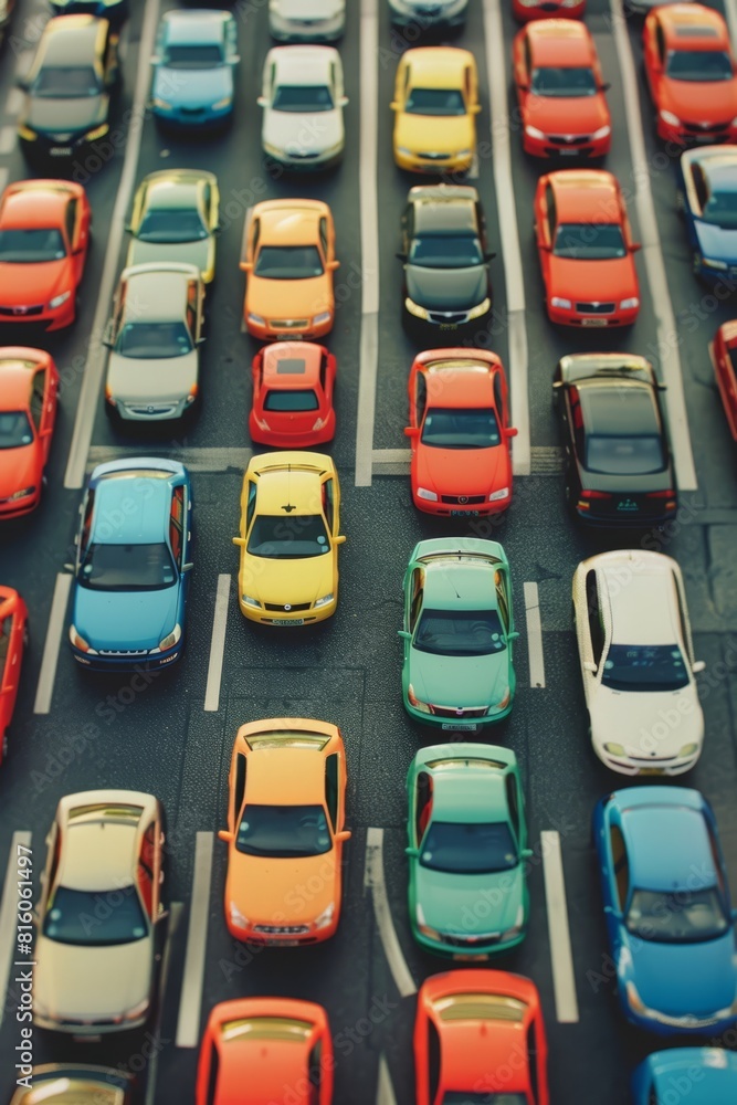 Obraz premium Aerial view of cars in the parking lot. Cars in the parking lot.