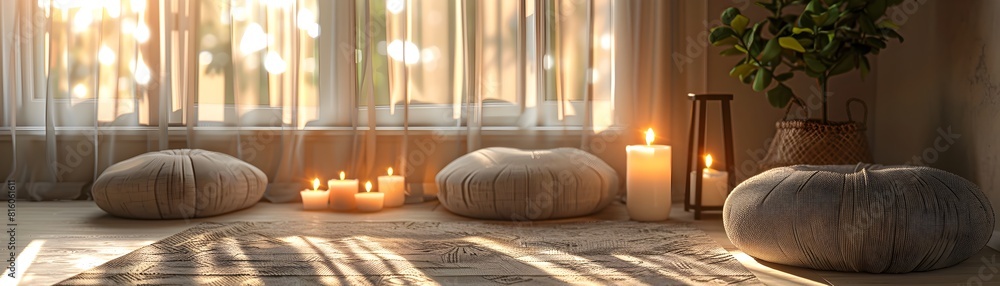 Cozy Home Meditation Corner with Candles Cushions and Calming Decor for Wellness and Relaxation Cozy Home Meditation Corner with Candles Cushions and Calming Decor for Wellness and Relaxation