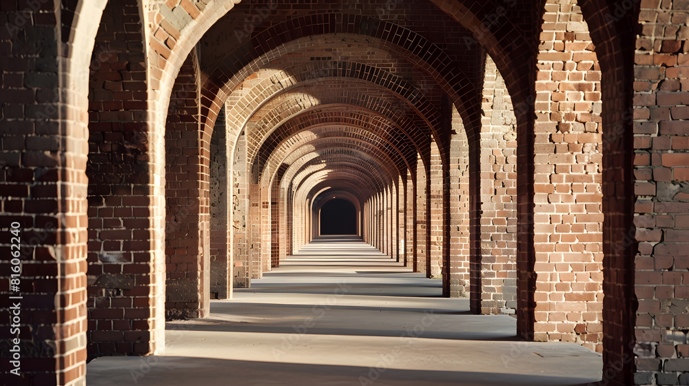 Naklejka premium Archways in empty brick building : Generative AI