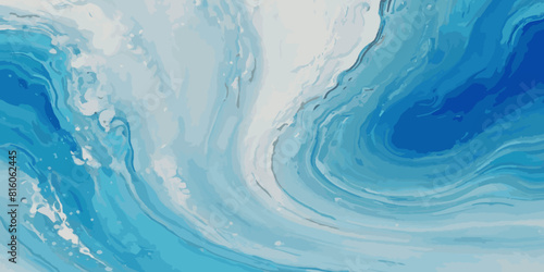 Beautiful soft blue sea water, ocean wave background. Soft blue and white hand printed creative marble texture ocean background.