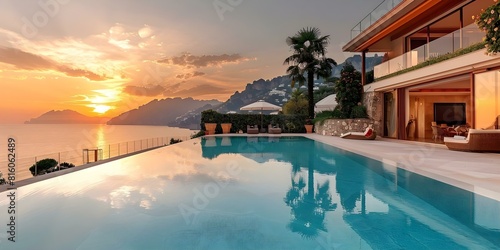 Luxurious Amalfi Coast villa showcasing panoramic Mediterranean Sea views and terraces. Concept Luxury Villas  Amalfi Coast  Panoramic Sea Views  Mediterranean Terraces