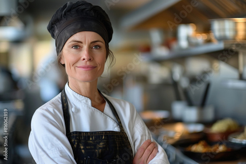 middle aged female chef standing confidently
