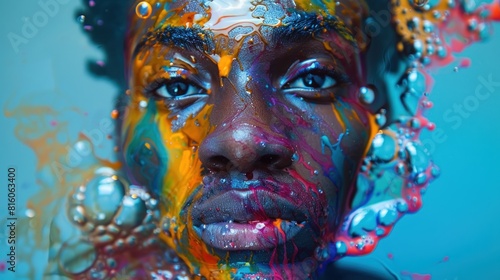 A woman with colorful paint on her face photo