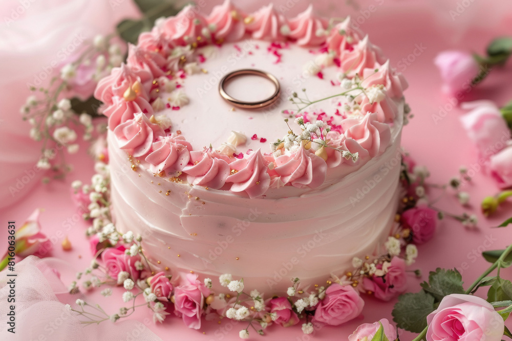 closeup of a valentine's day cake with a romantic ring closeup of a valentine's day cake with a romantic ring