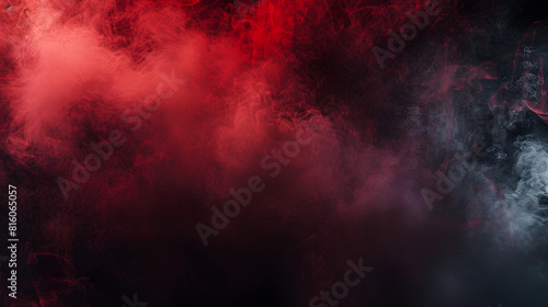 Background with dark smoke clouds in red light after explosion or natural disaster. Abstract banner for military operations, disasters, war games, ads with copy space. Battlefield under attack.