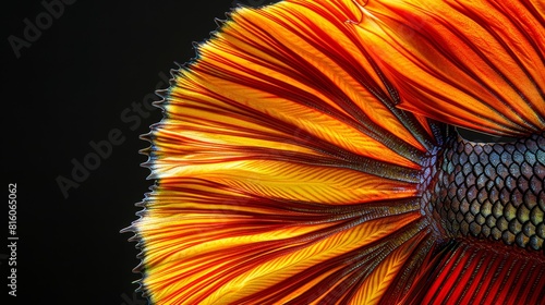  A tight shot of a red-yellow fish s head against a black backdrop