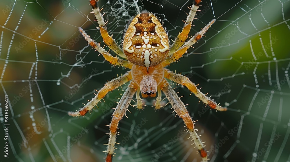 A tight shot of a spider on its web, in the heart of its cobweb A tight shot of a spider on its web, in the heart of its cobweb