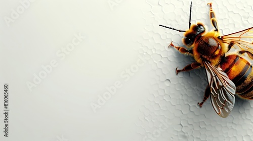  A yellow-and-black bee atop white paper photo