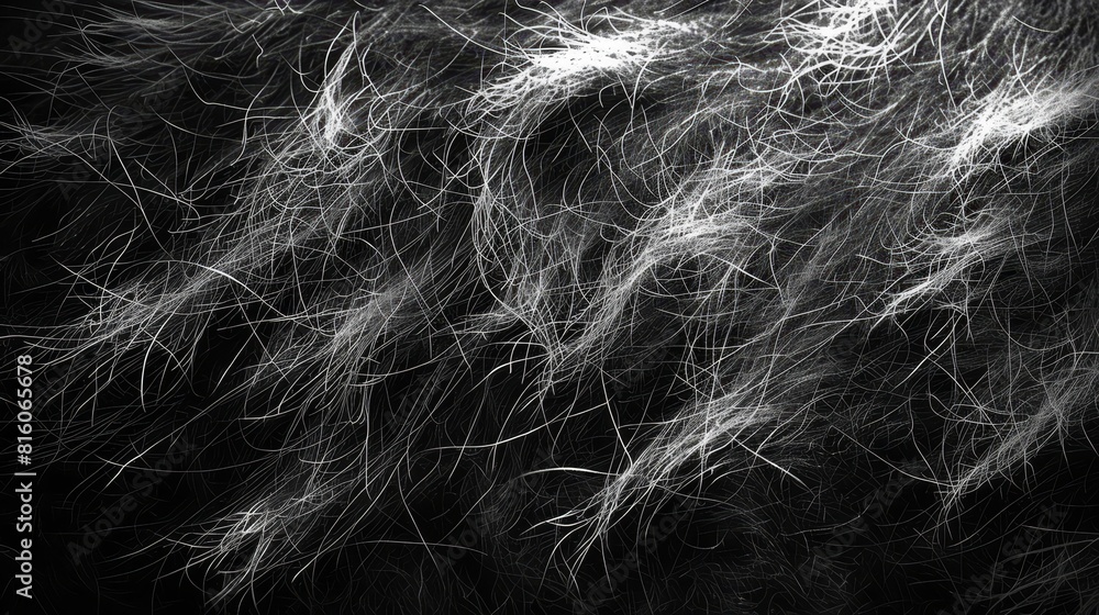 A black-and-white image of a bear's densely haired coat A black-and-white image of a bear's densely haired coat