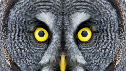  A tight shot of an owl's face highlights its yellow-eyed gaze at the heart