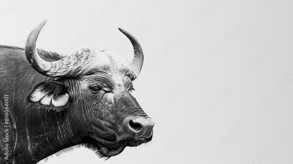 A monochrome image of a bull's head with horns, set against a white backdrop A monochrome image of a bull's head with horns, set against a white backdrop