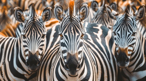  A cluster of zebras gathered near one another against a backdrop of an expansive herd