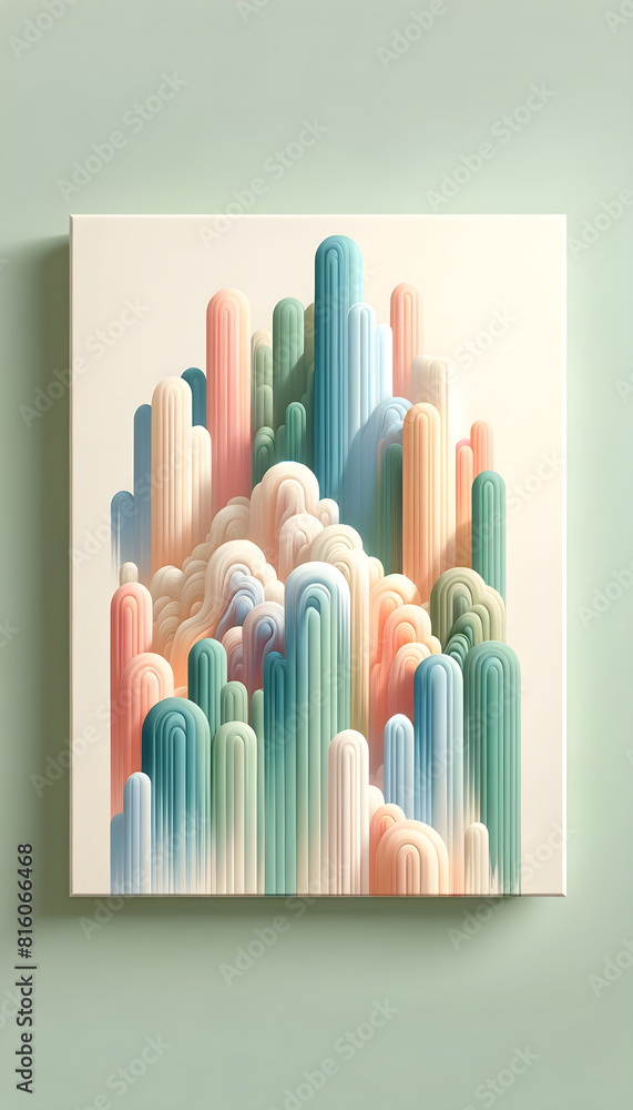 Abstract 3D Art with Smooth Cylindrical Structures: Pastel Color Palette Modern Minimalist Design for Contemporary Abstract 3D Art with Smooth Cylindrical Structures: Pastel Color Palette Modern Minimalist Design for Contemporary