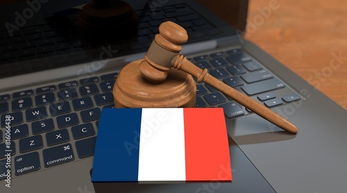 France and the Gavel of Justice - Visual for Social Networks and News. - May 2024, Istanbul - Turkey (3D Render) photo