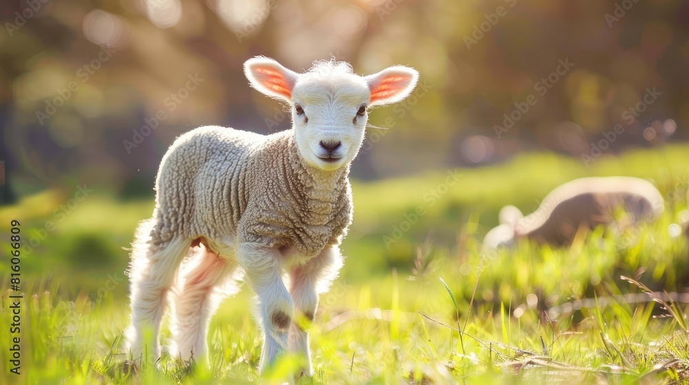 Fototapeta premium An adorable small lamb in a field