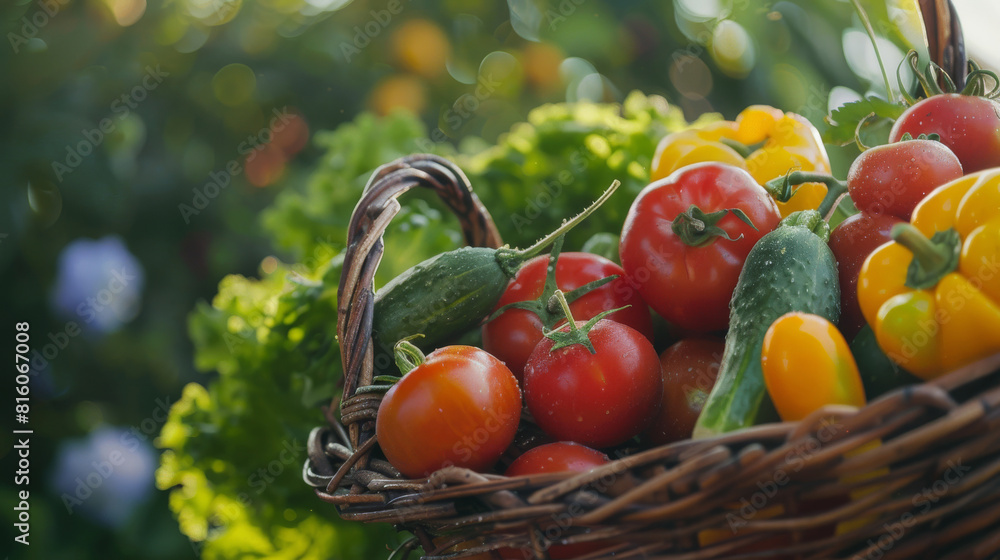 Basket full of vegetables, gardening and farm to table concept Basket full of vegetables, gardening and farm to table concept