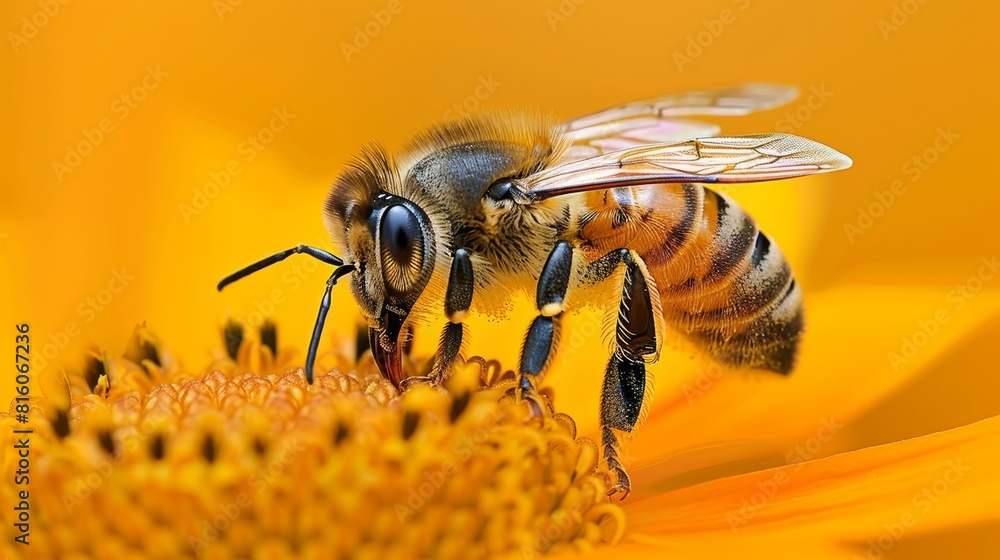 A bee atop a yellow flower Nearby, another yellow and white blossom holds a bee A bee atop a yellow flower Nearby, another yellow and white blossom holds a bee