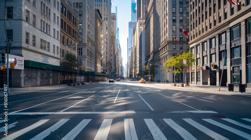 Fototapeta Naklejka Na Ścianę i Meble -  Empty streets with no people at the intersection of 23rd and 5th Avenue in Manhattan New York City : Generative AI
