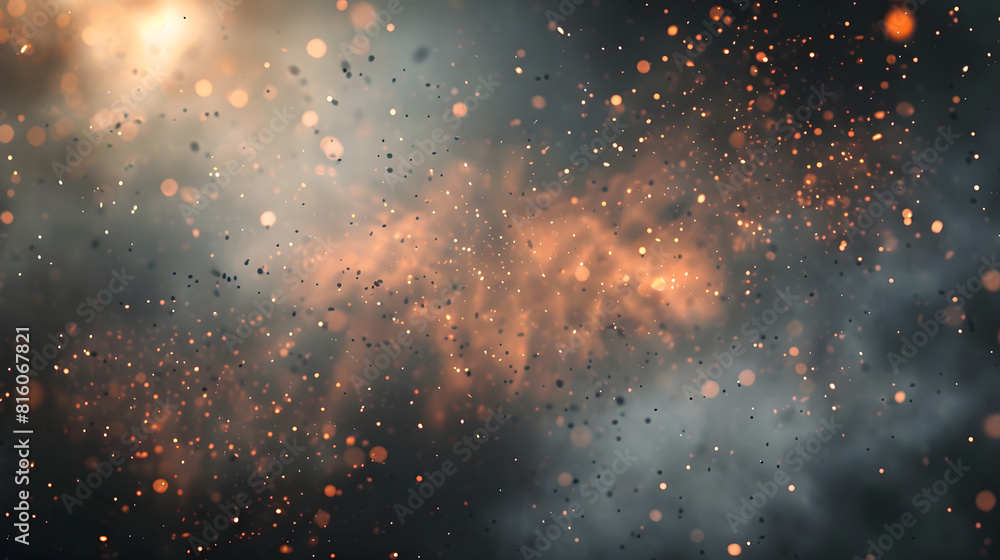 Background with smoke clouds, fumes, fire particles after explosion or natural disaster. Abstract banner for military operations, catastrophes, war games, ads with copy space. Battlefield in attack.