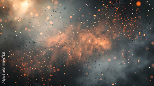 Background with smoke clouds, fumes, fire particles after explosion or natural disaster. Abstract banner for military operations, catastrophes, war games, ads with copy space. Battlefield in attack. © Irina