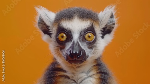  A shocked small animal in focus against an orange backdrop