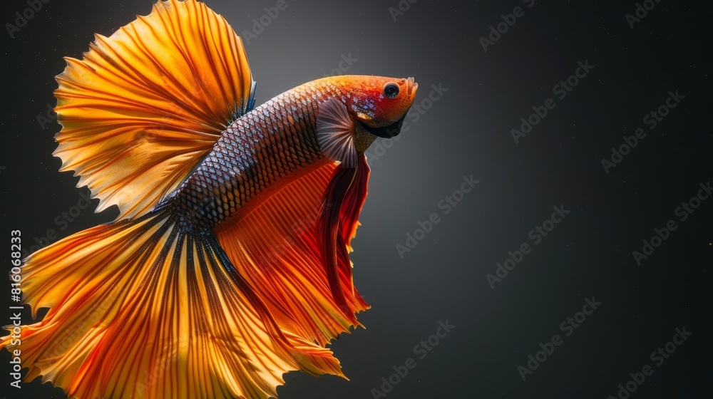 A goldfish, close-up, against black backdrop, water reflecting its head A goldfish, close-up, against black backdrop, water reflecting its head
