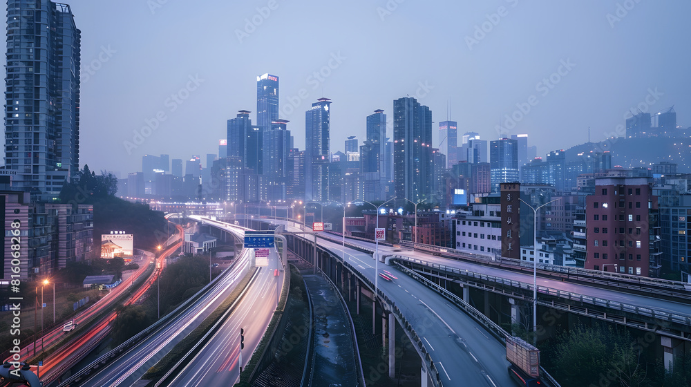Obraz premium The expressway and the modern city skyline are in Chongqing China : Generative AI