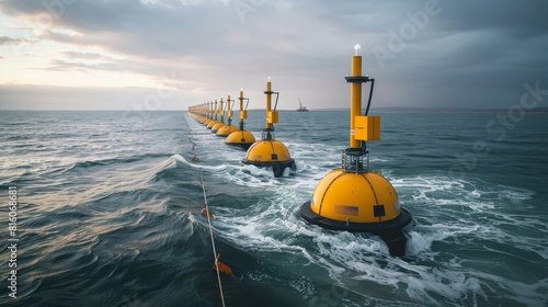 Tidal power installation at the coastline, capturing the integration of marine environments with innovative energy extraction technologies