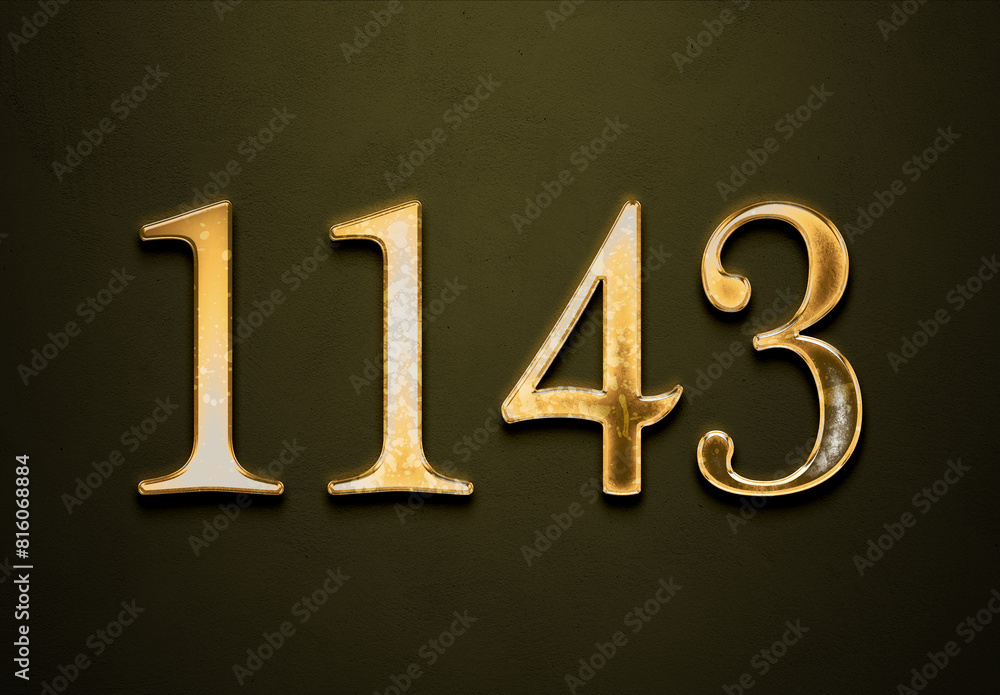 Old gold effect of 1143 number with 3D glossy style Mockup. Old gold effect of 1143 number with 3D glossy style Mockup.