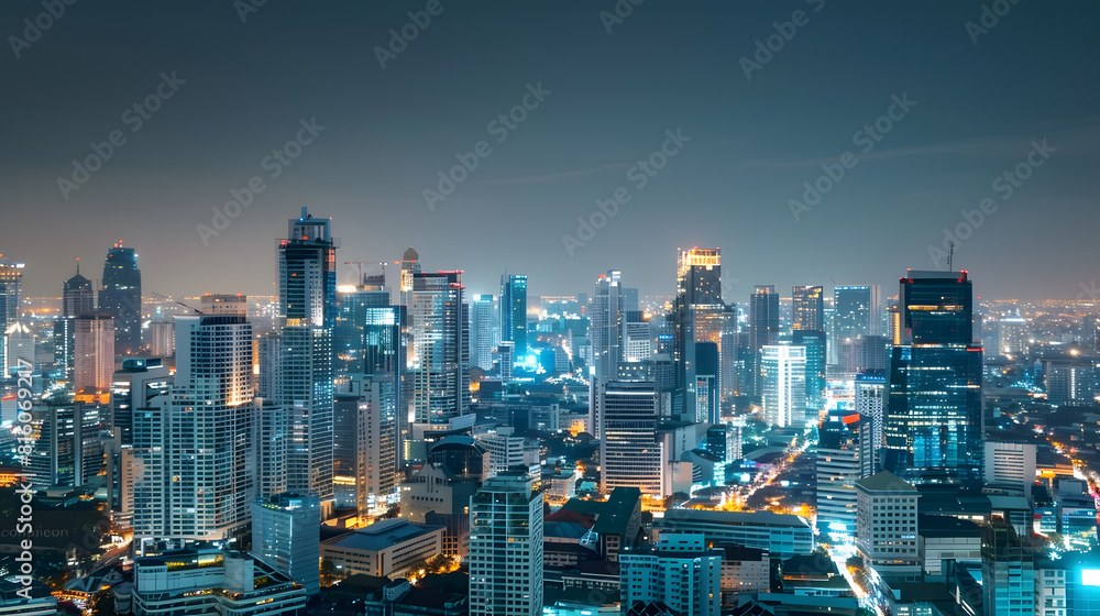 Fototapeta premium Night Time Cityscape Clear Sky Building City Structure Concept : Generative AI