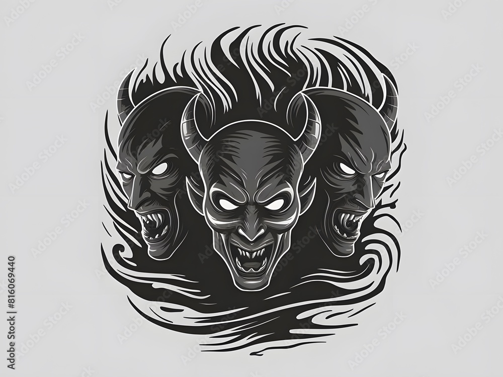 Obraz premium Haunting monochrome artwork with sinister demon shadows emerging.
