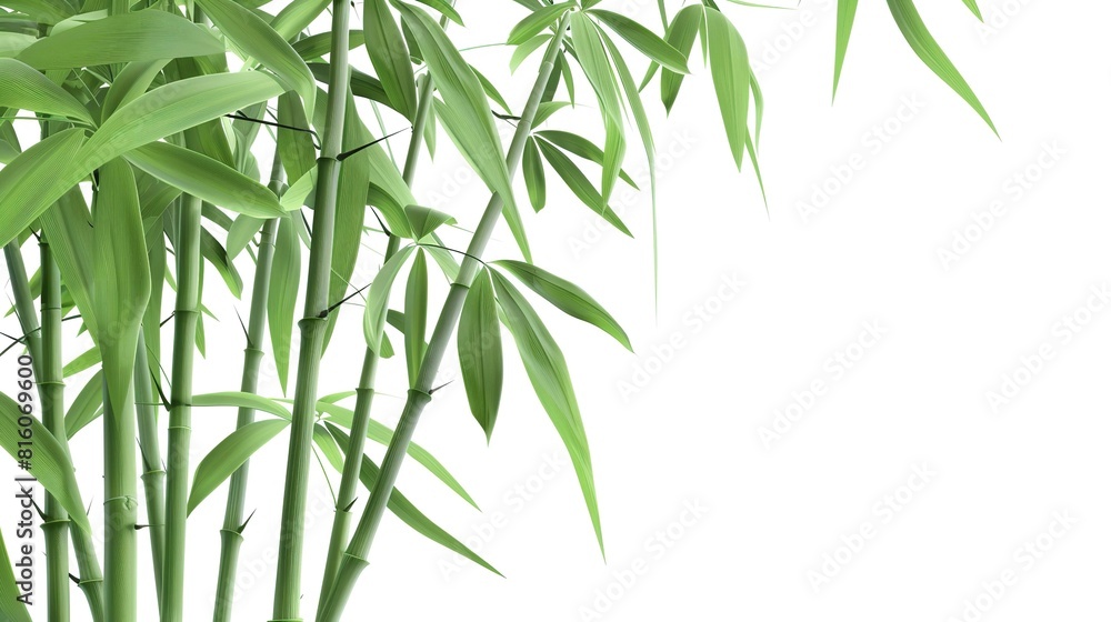 Green Bamboo with Leaves Isolated on White Background Green Bamboo with Leaves Isolated on White Background
