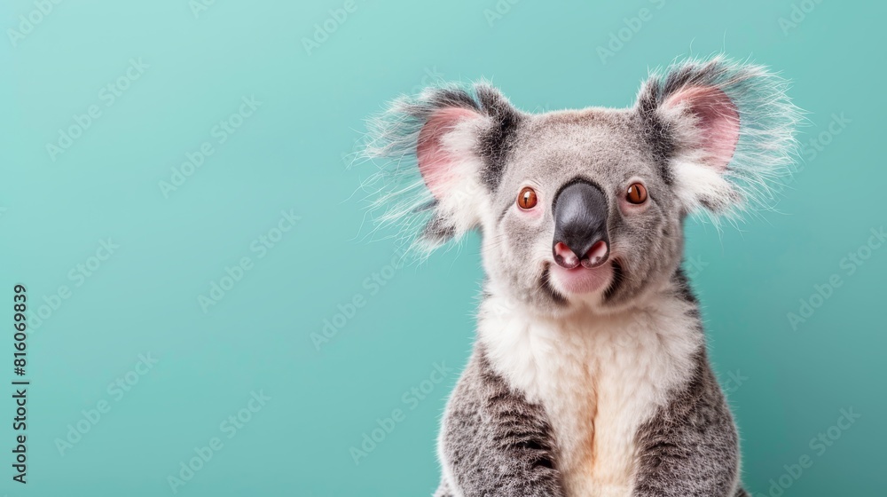 A koala in focus against a blue backdrop, its visage softly blurred A koala in focus against a blue backdrop, its visage softly blurred