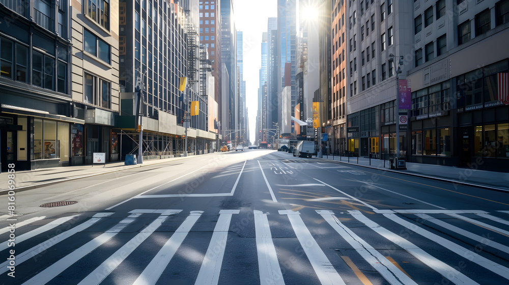 New York City Manhattan empty street at Midtown at sunny day : Generative AI New York City Manhattan empty street at Midtown at sunny day : Generative AI