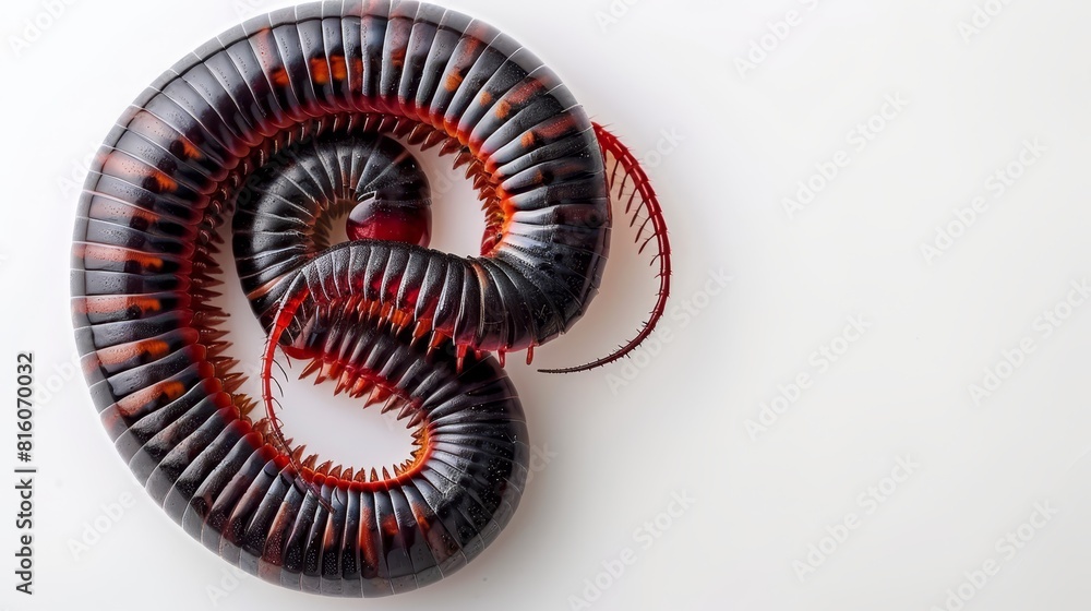 A red-and-black snake sculpture atop a white table, companioned by an identical one A red-and-black snake sculpture atop a white table, companioned by an identical one