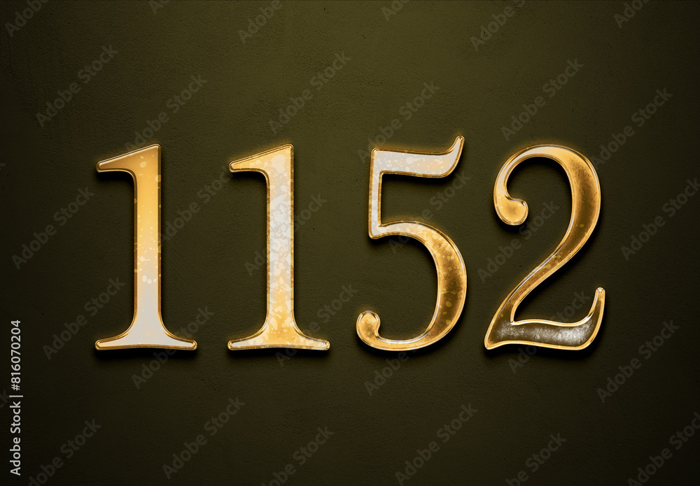 Old gold effect of 1152 number with 3D glossy style Mockup. Old gold effect of 1152 number with 3D glossy style Mockup.