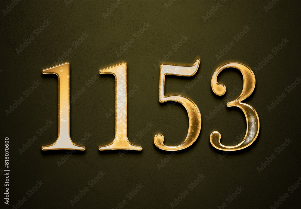 Old gold effect of 1153 number with 3D glossy style Mockup. Old gold effect of 1153 number with 3D glossy style Mockup.