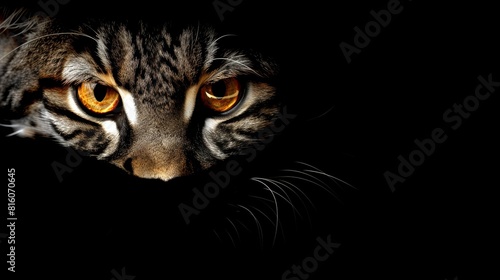  A tight shot of a feline s face in darkness  illuminated by light filtering through its eyes