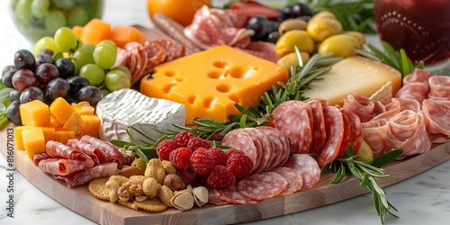 Heartshaped charcuterie board with meats cheeses fruits nuts and crackers for romance. Concept Romantic Setting, Heart-Shaped Charcuterie, Meats & Cheeses, Fruits & Nuts, Crackers