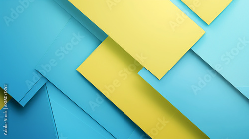 Fundo abstrato de composição de geometria de papel de cor azul e amarelo photo