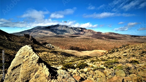 View of Mount Teide (Pico del Teide, 3715 m, the highest point in Spain) - an active volcano on Tenerife, taken during the Mount Guajara ascent (Canary Islands, Spain) photo
