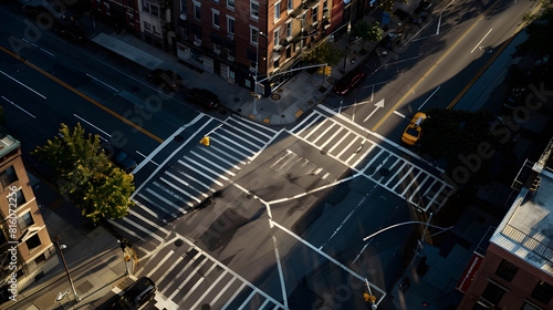 Overhead view of empty intersection at Pearl and Prospect Streets in Brooklyn New York City : Generative AI