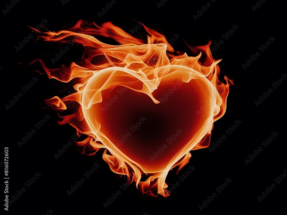 A detailed view of a heart surrounded by swirling fire A detailed view of a heart surrounded by swirling fire