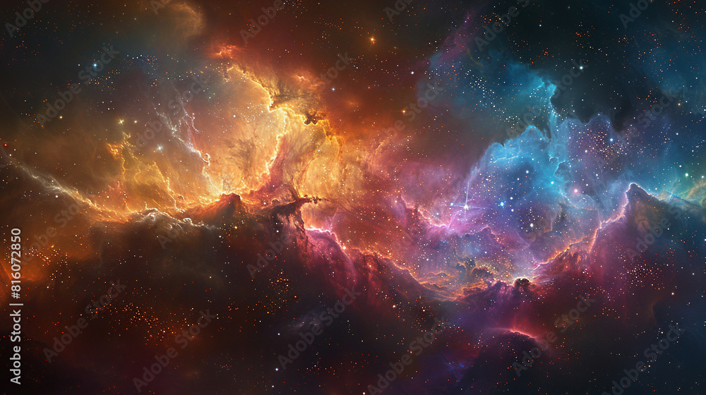 Fototapeta premium Cosmic Cradle Interstellar Landscape of a Stellar Nursery, Capturing the Birth of Stars and Galactic Evolution