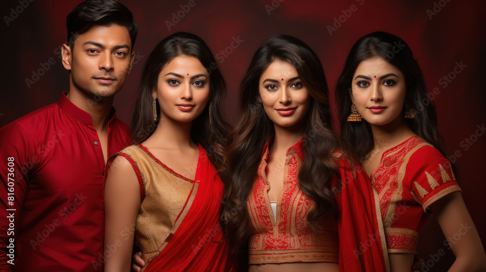 Obraz premium Indian male and female group in traditional wear.
