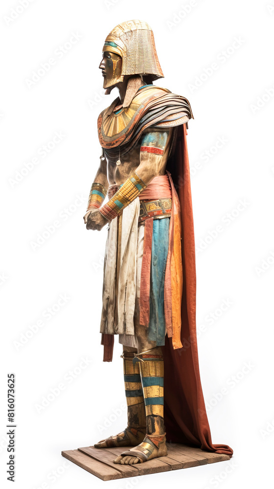 Obraz premium Warrior, Egyptian ancient soldier in armor. White background, isolate. AI generated.