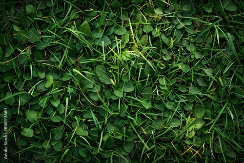 A close up of a green grass field with a small yellow flower