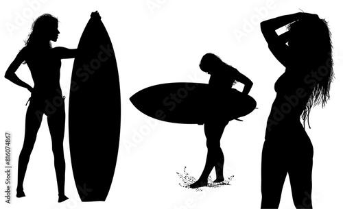 surfistas, contraluz, vector, tabla, surf, mar, atardecer, mujer surfista, silueta, tablista, ilustracion, arte surf, rosa, surfista en la playa, chica surf, mujer