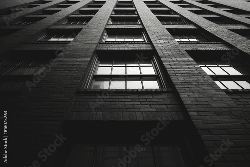 Dramatic, high-contrast shot of a modern building's facade in monochrome, accentuating architectural details