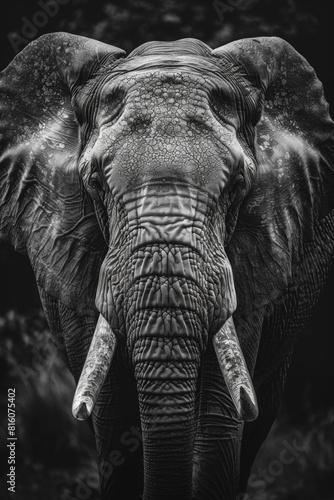 Black and white portrait of an Elephant. World Elephant Day concept  wildlife conservation campaigns and educational materials.